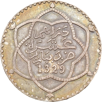 Maroc, Moulay Hafid I, 10 dirhams, AH 1329 (1911) Paris