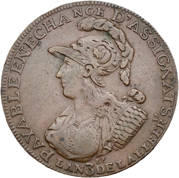 Constitution, Caisse de Bonne Foi, 6 blancs ou 2 sols 6 deniers, An 3, 1791