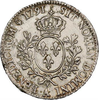 Louis XVI, écu aux rameaux d&rsquo;olivier, 1791 Paris