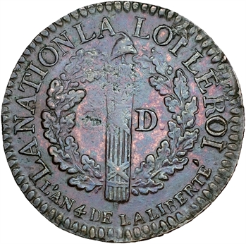 Constitution, 3 deniers FRANÇOIS, An 4, 2d semestre, 1792 Lyon