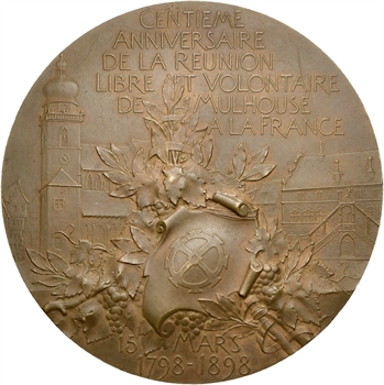 Vernon (F.) : centenaire de la réunion de Mulhouse à la France, dans sa boîte, 1898 Paris