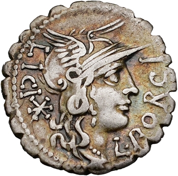 Porcia, denier serratus, Rome, 118 av. J.-C