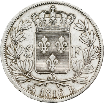 Louis XVIII, 5 francs buste nu, 1816 Rouen