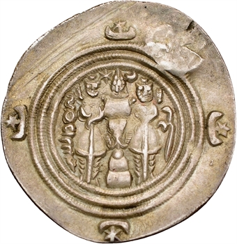 Les Huns blancs (Hephthalites), drachme sassanide, contremarque à l’oiseau, s.d. (VIe S.)