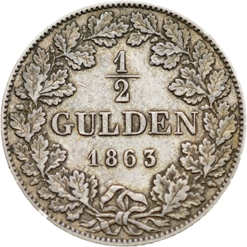 Allemagne, Wurtemberg (royaume de), Guillaume Ier, 1/2 gulden, 1863 Stuttgart