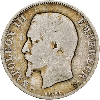 Second Empire, 2 francs tête nue, 1854 Paris