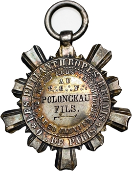 Franc maçonnerie, Orient de Paris, loge des Philanthropes réunis, en argent, 5839 (1839)
