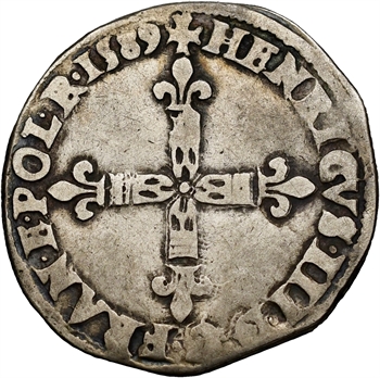 Henri III, quart d&rsquo;écu croix de face, 1589 Bayonne
