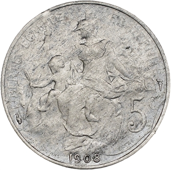 IIIe République, essai de 5 centimes Daniel-Dupuis, aluminium, 1908 Paris