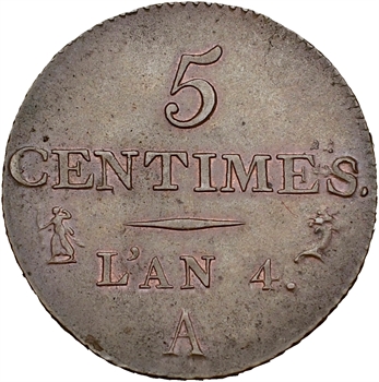 Directoire, 5 centimes petit module, An 4 Paris