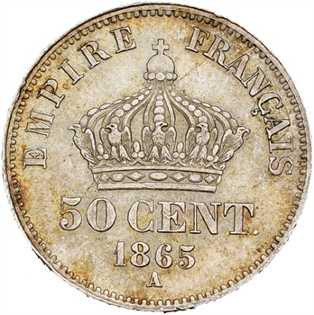Second Empire, 50 centimes tête laurée, 1865 Paris
