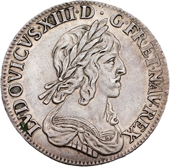 Louis XIII, quart d&rsquo;écu d&rsquo;argent, 3e type (2e poinçon), 1642 Paris (rose)