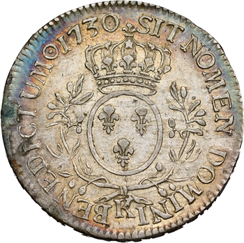 Louis XV, écu aux branches d&rsquo;olivier, 1730 Rennes