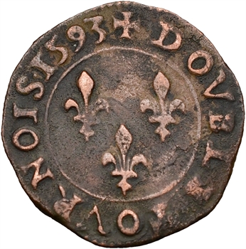 Henri IV, double tournois légende latine, 1593 Dieppe