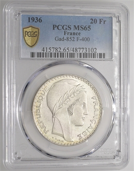 IIIe République, 20 francs Turin, 1936 Paris, PCGS MS65