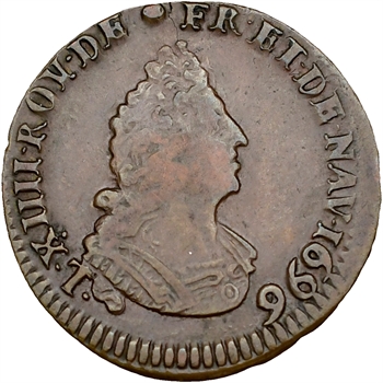 Louis XIV, liard au buste âgé, 1696 Lille