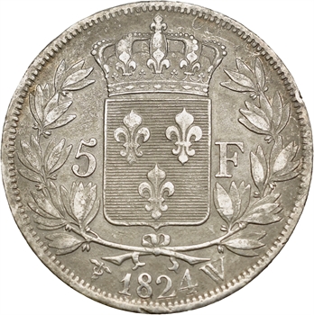 Louis XVIII, 5 francs buste nu, 1824 Lille