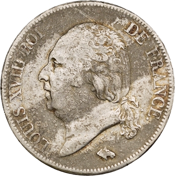 Louis XVIII, 5 francs buste nu, 1824 Lille