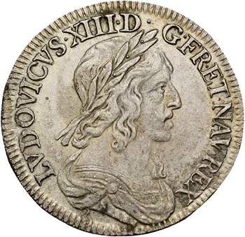 Louis XIII, quart d&rsquo;écu d&rsquo;argent, 3e type (2e poinçon), 1643 Paris
