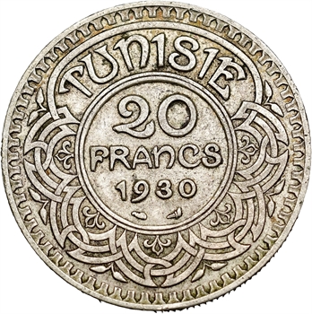 Tunisie (Protectorat français), Ahmed, 20 francs, AH 1349 (1930) Paris