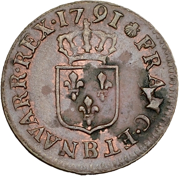 Louis XVI, liard de bronze, 1791 Rouen