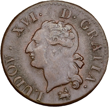 Louis XVI, liard de bronze, 1791 Rouen