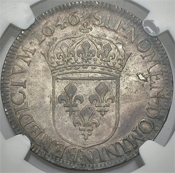 Louis XIV, demi-écu à la mèche longue, 1646 Montpellier NGC AU55