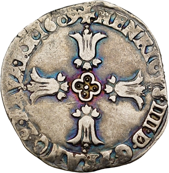 Henri IV, quart d&rsquo;écu, croix feuillue de face, 1609 Bayonne