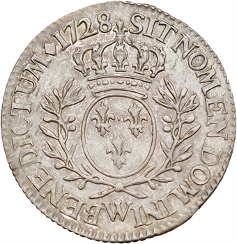 Louis XV, cinquième d’écu aux branches d’olivier, 1728 Lille