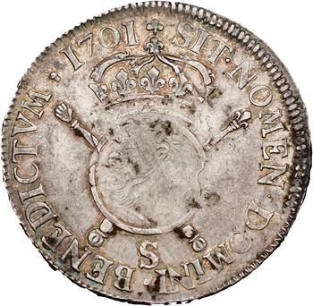 Louis XIV, écu aux insignes, 1701 Reims