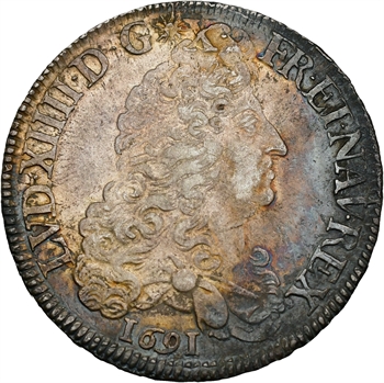 Louis XIV, écu aux huit L, 1er type, 1691 La Rochelle