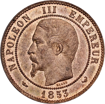 Second Empire, dix centimes tête nue, visite de la Bourse de Lille, 1853 Lille