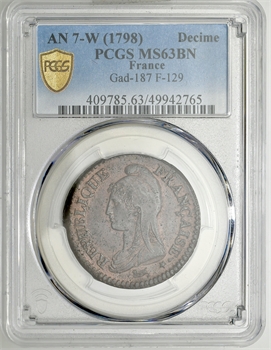 Directoire, un décime Dupré, An 7 Lille, PCGS MS63BN