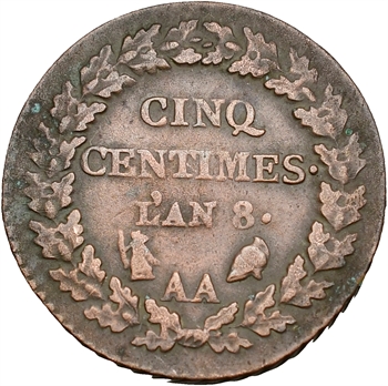 Directoire, cinq centimes Dupré, An 8 Metz