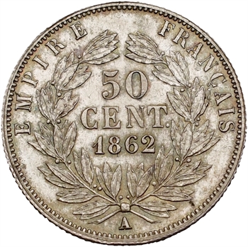Second Empire, 50 centimes tête nue, 1862 Paris