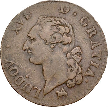 Louis XVI, sol de bronze, 1791, 2d semestre, Rouen