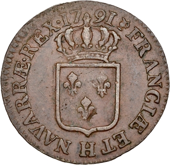 Louis XVI, sol de bronze, 1791, 2d semestre, La Rochelle