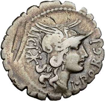 Porcia, denier serratus, Rome, 118 av. J.-C