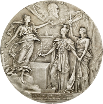 Russie/France, pose de la première pierre du pont Alexandre III à Paris, par Daniel-Dupuis, dans sa boîte, 1896 Paris