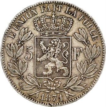 Belgique, Léopold II, 5 francs, 1871 Bruxelles