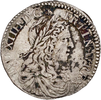 Louis XIV, douzième d&rsquo;écu au buste juvénile, 1660 Paris variété coins tournés