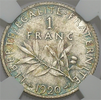 IIIe République, 1 franc Semeuse, 1920 Paris NGC MS65