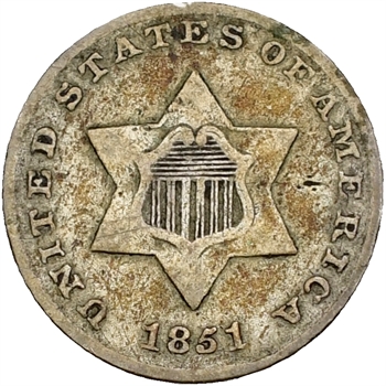 États-Unis, 3 cents, 1851 Philadelphie
