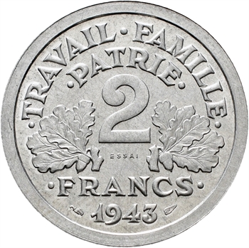 État Français, essai de 2 francs francisque, 1943 Paris