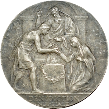 IIIe République, médaille de mariage par Bottée, en argent, 1912 Paris