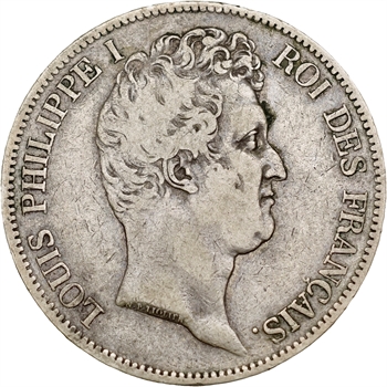 Louis-Philippe Ier, 5 francs Tiolier avec le I, tranche en creux, 1830 La Rochelle
