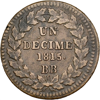 Louis XVIII, un décime à l’L couronnée, 1815 Strasbourg