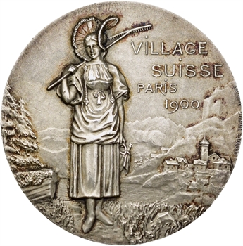 Exposition universelle de Paris, médaille de tir en argent du Village Suisse, par Hantz, 1900
