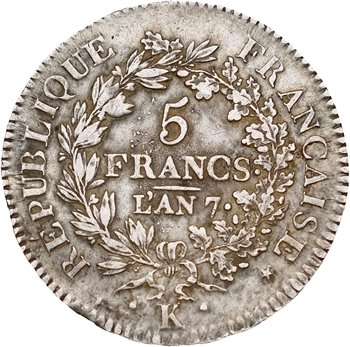 Directoire, 5 francs Union et Force, An 7 Bordeaux
