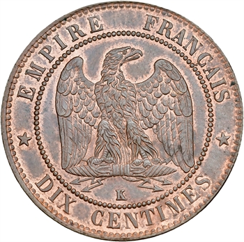 Second Empire, dix centimes tête laurée, 1862 Bordeaux